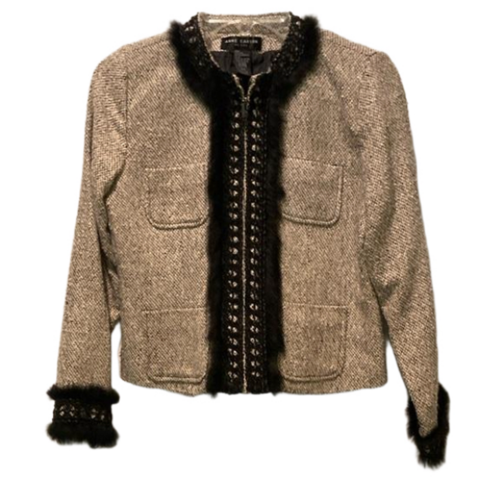 Anne Carson Silk Faux Fur Zip Up Jacket Size Petite P/S